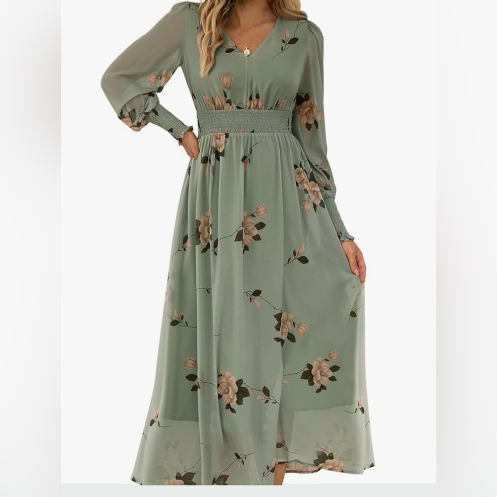 Women’s Anrabess XL Floral Sage Maxi Dress ~ Chiffon Boho